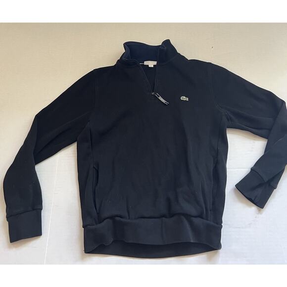 Men’s Lacoste 1/4 Zip Pullover Sweatshirt Black Size Large - Picture 1 of 4